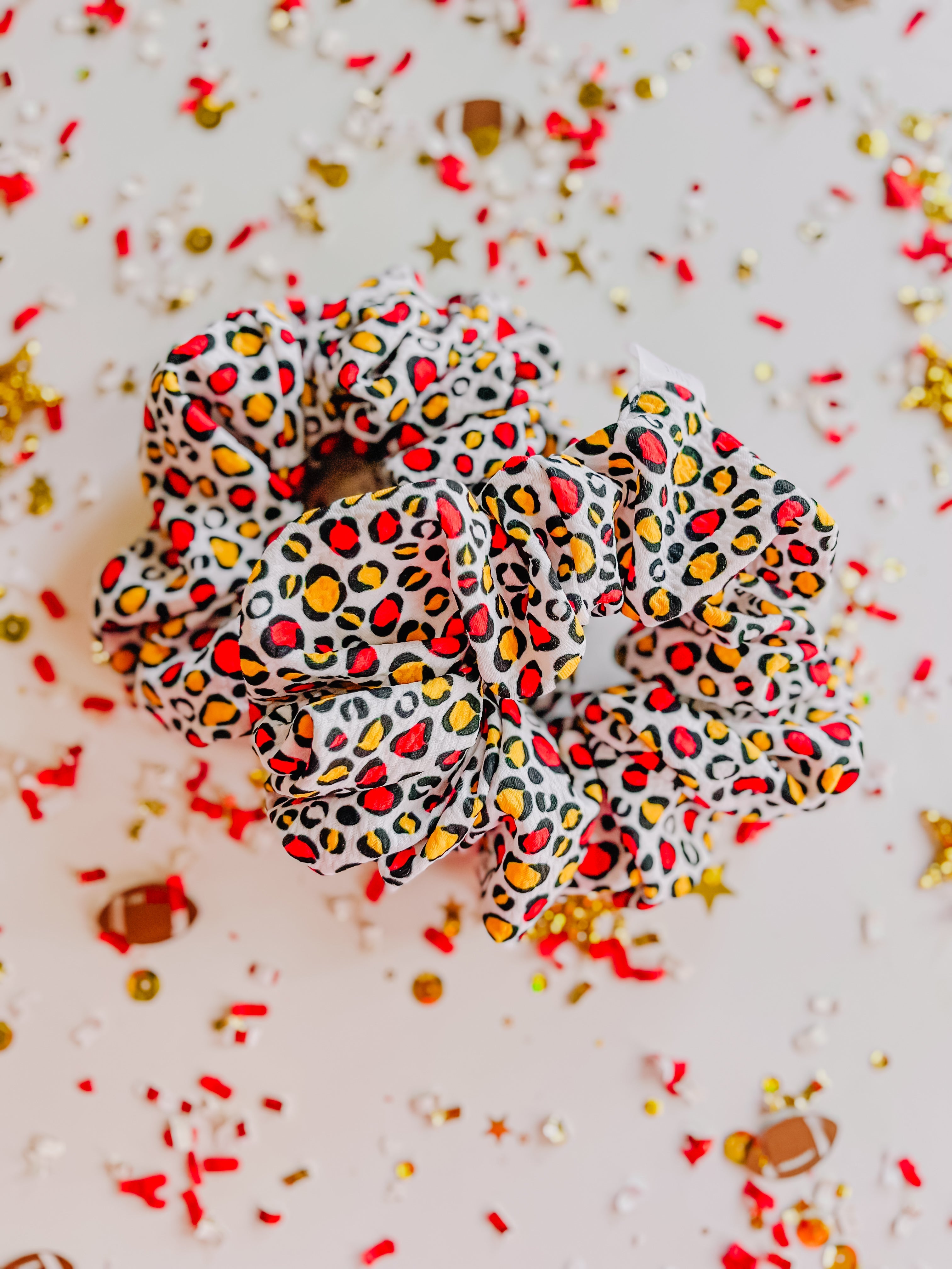 White Red Gold Leopard Oversized Scrunchy R2S