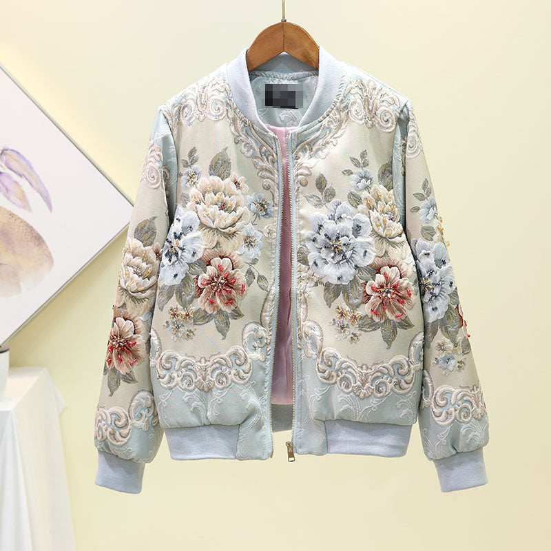 Women's Floral Embroidered Harajuku Bomber Jacket Outwear