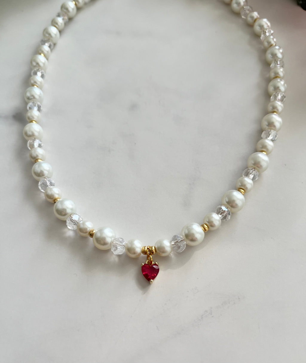 Gold Pearl Heart Pendant Necklace - Christian