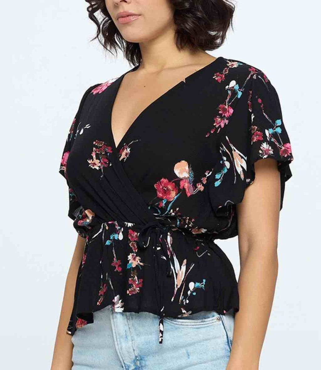Elaina Floral Blouse in Black - Lightweight Viscose Print Top