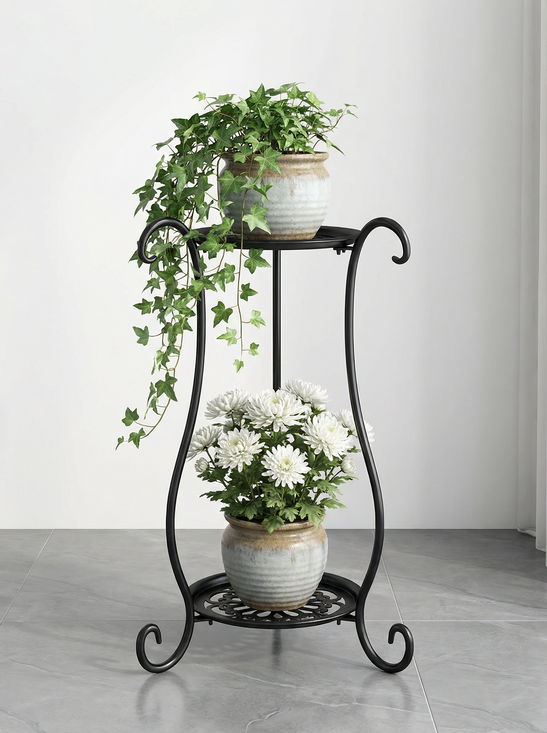 Two-Tier Metal Plant Stand, Modern Indoor & Outdoor Flower Rack