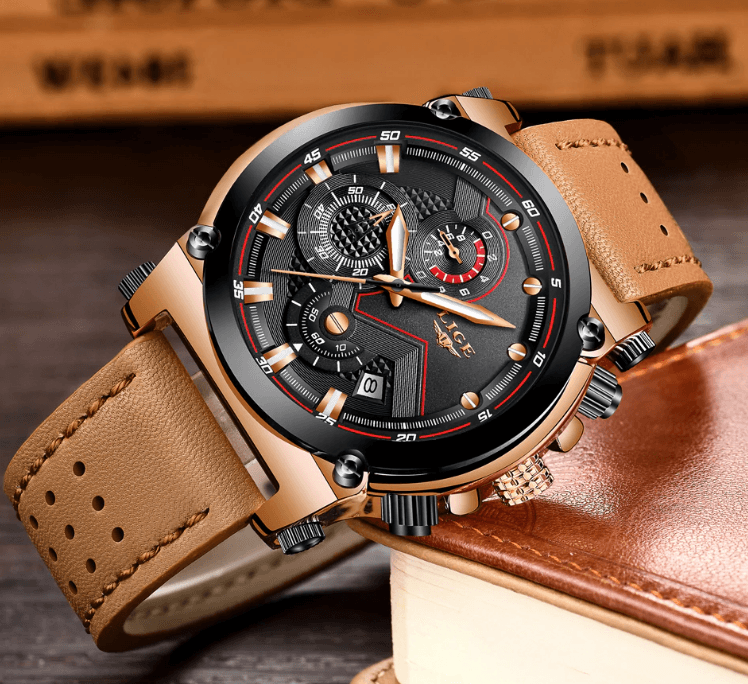 Modern Waterproof Quartz Watch with Genuine Leather Strap