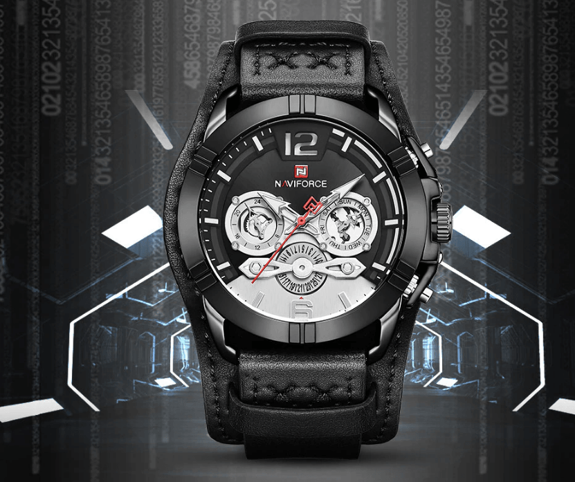 Men's Waterproof Chronograph Watch with Leather Strap & Dial Window