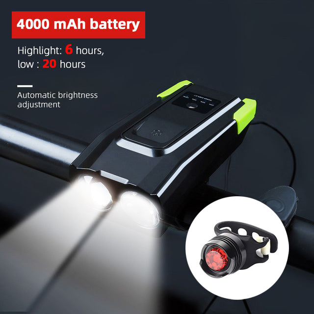 800 Lumen USB Rechargeable Bike Headlight with Integrated Horn