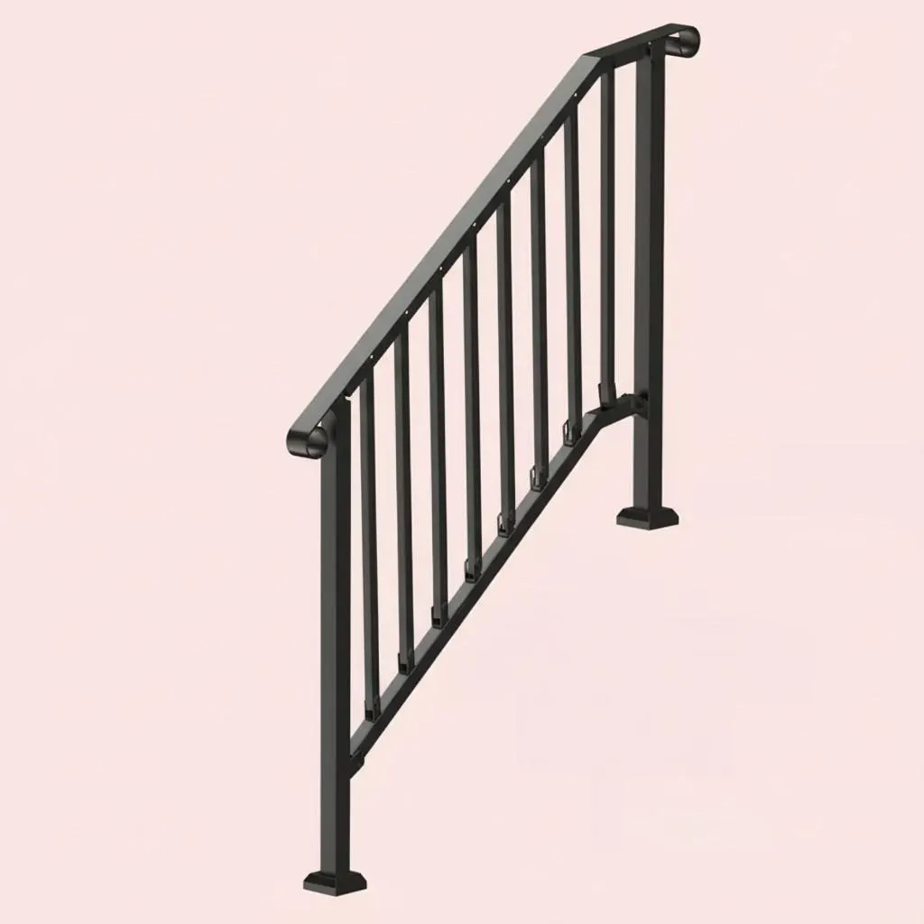 Adjustable Outdoor Stair Handrail for 1–4 Steps, Black Steel Railing