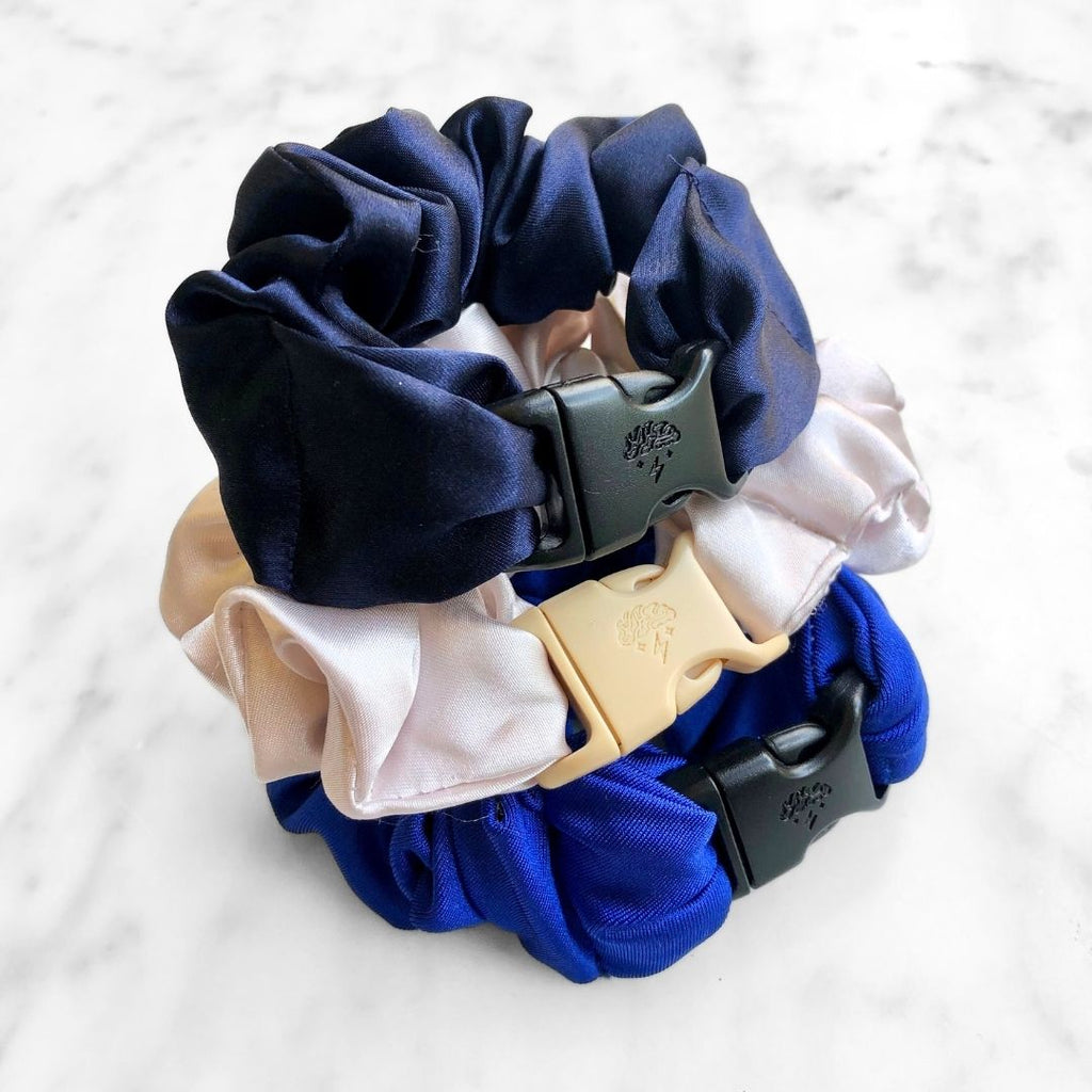 3-Pack Winter Wonderland Hair Scrunchies - Blue and White Satin