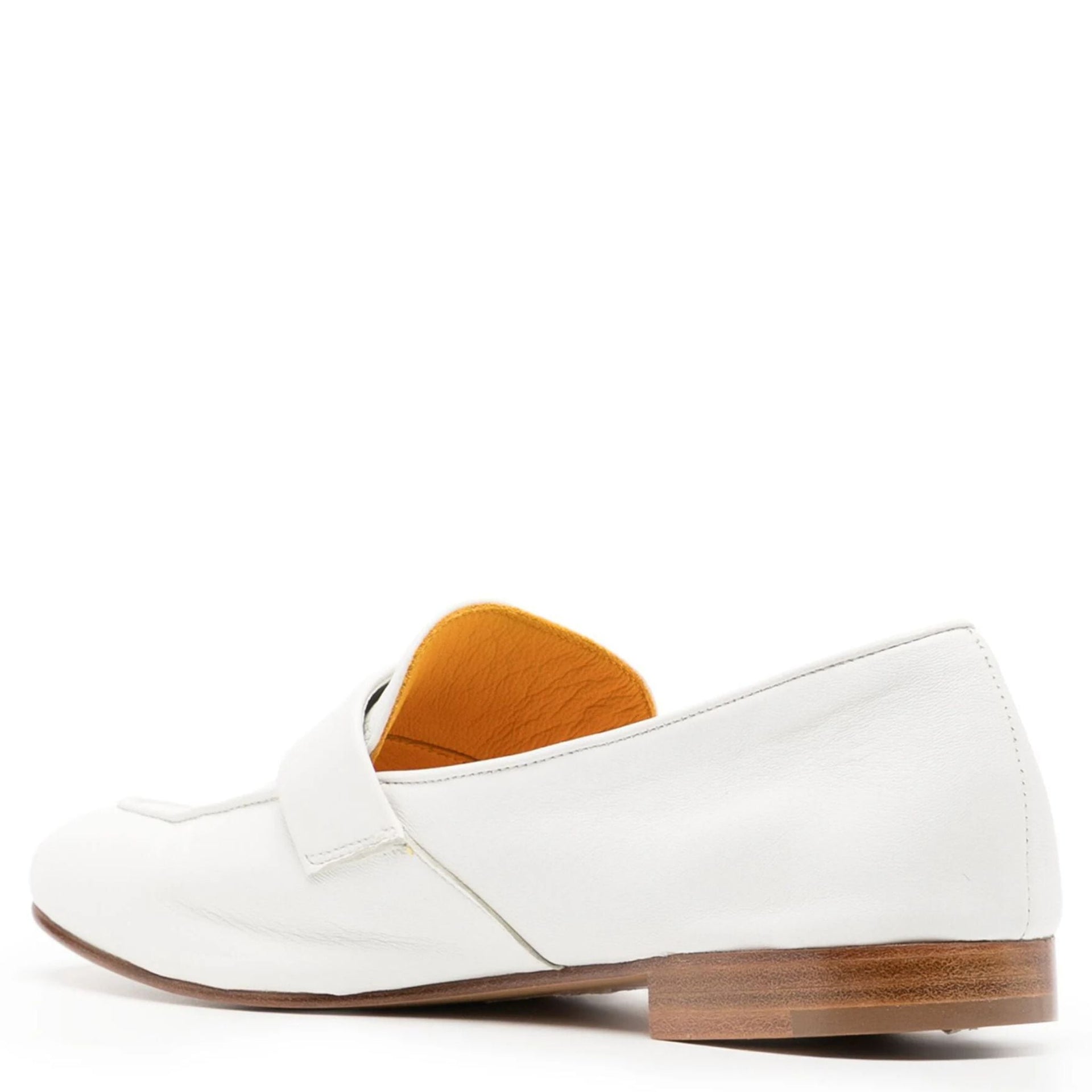 White Leather Lock Flat Loafers with Gold Hardware Details - Image 3
