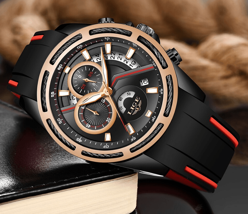 LIGE Men's Multifunction Sport Watch with Durable Rubber Strap