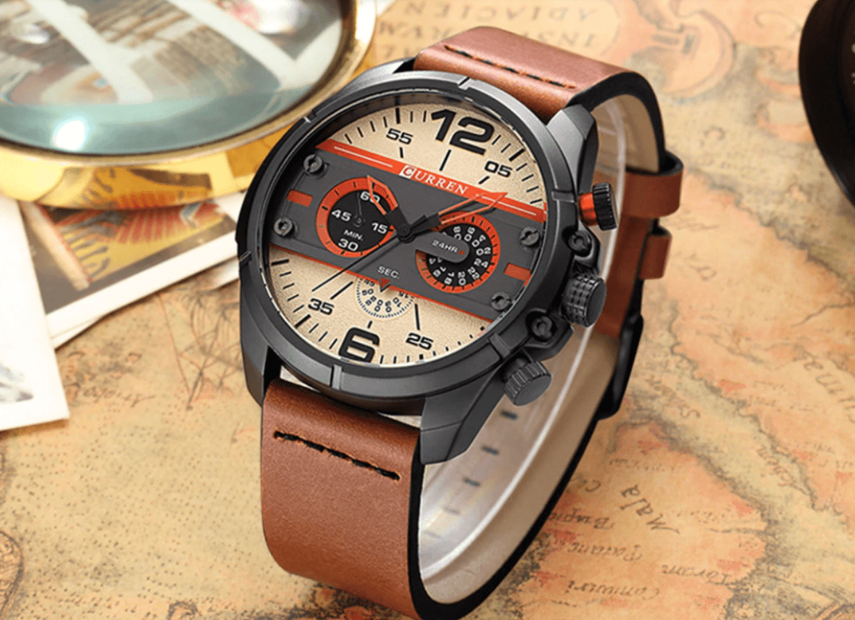 Men's Waterproof Retro Chronograph Watch with Leather Strap