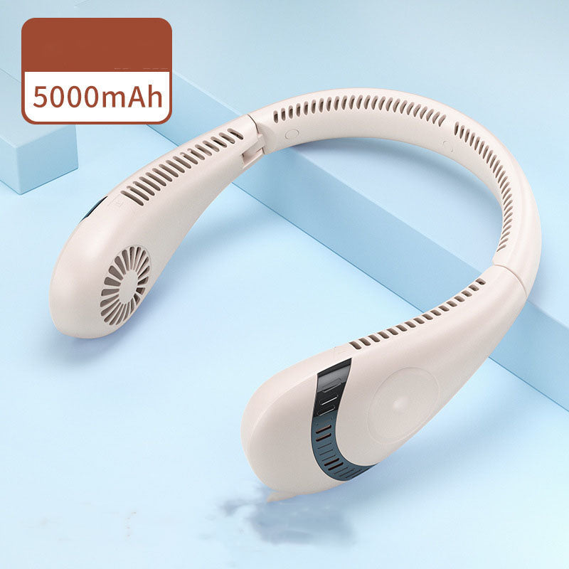 Leafless Portable Hanging Neck Fan with LED Display and 5 Speeds