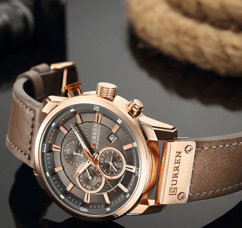 Men’s Elegant Sport Chronograph Watch with Leather Band