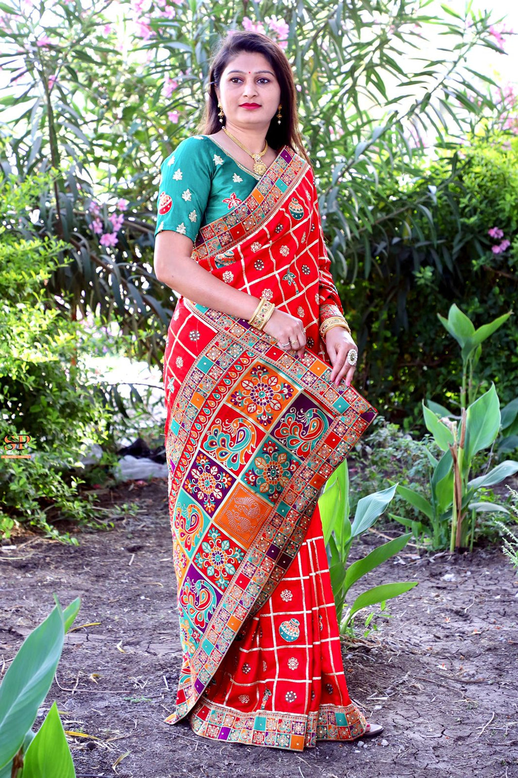 Red Dola Silk Saree with Embroidery and Jacquard Lace Border