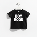 BOYHOOD minimalist graphic tee in black, unisex kids fit