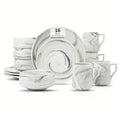 Marbled Round Ceramic Dinnerware Set with Plates and Bowls