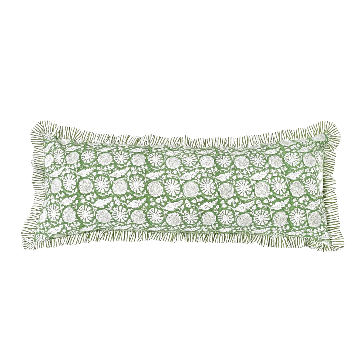 Lois Ruffle Printed Pillow in Green - 14"x 36"