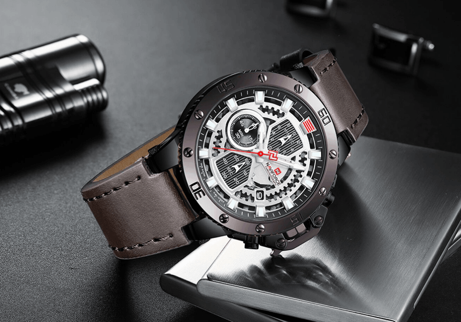 Men's Waterproof Casual Chronograph Watch with Leather Strap