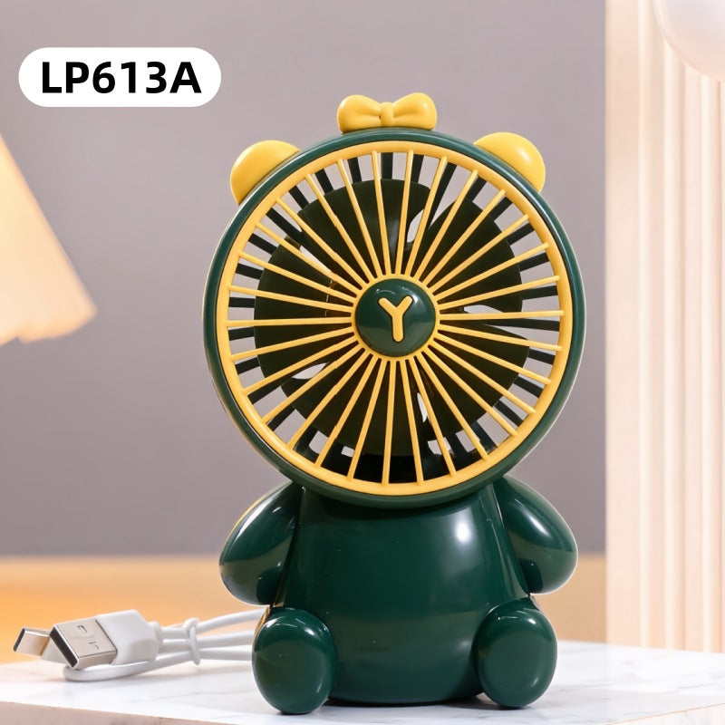 Cute Cartoon Bear Mini Desktop Fan - USB Rechargeable Handheld Fan
