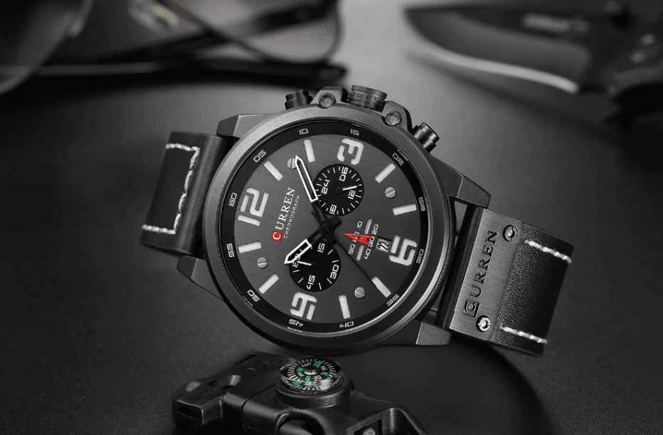 Retro Waterproof Chronograph Watch with Leather Strap & Steel Case