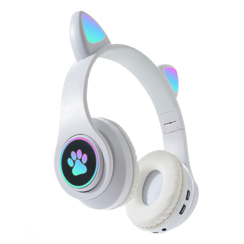 Kids Cat Ear Wireless Bluetooth Headphones with Safe Volume & LED