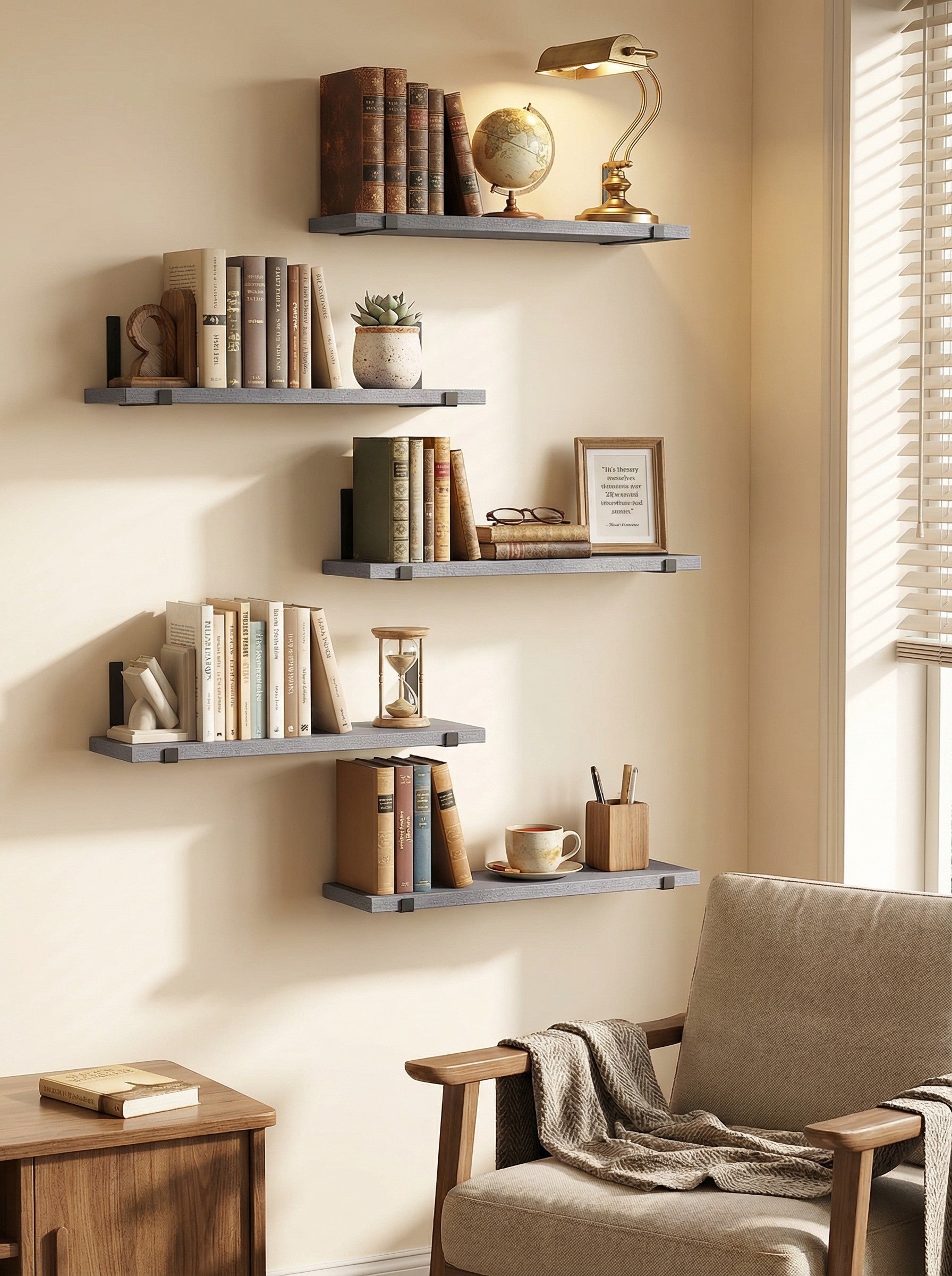 Rustic Wood Floating Shelves with Industrial Metal Brackets