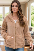 Zip Up Fuzzy Hooded Hoodie | Soft Long Sleeve Outerwear