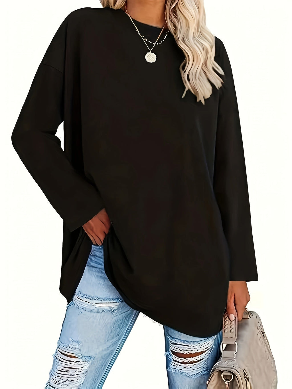 Women's Casual Loose Long Sleeve Top Crew Neck Shirt - Image 10
