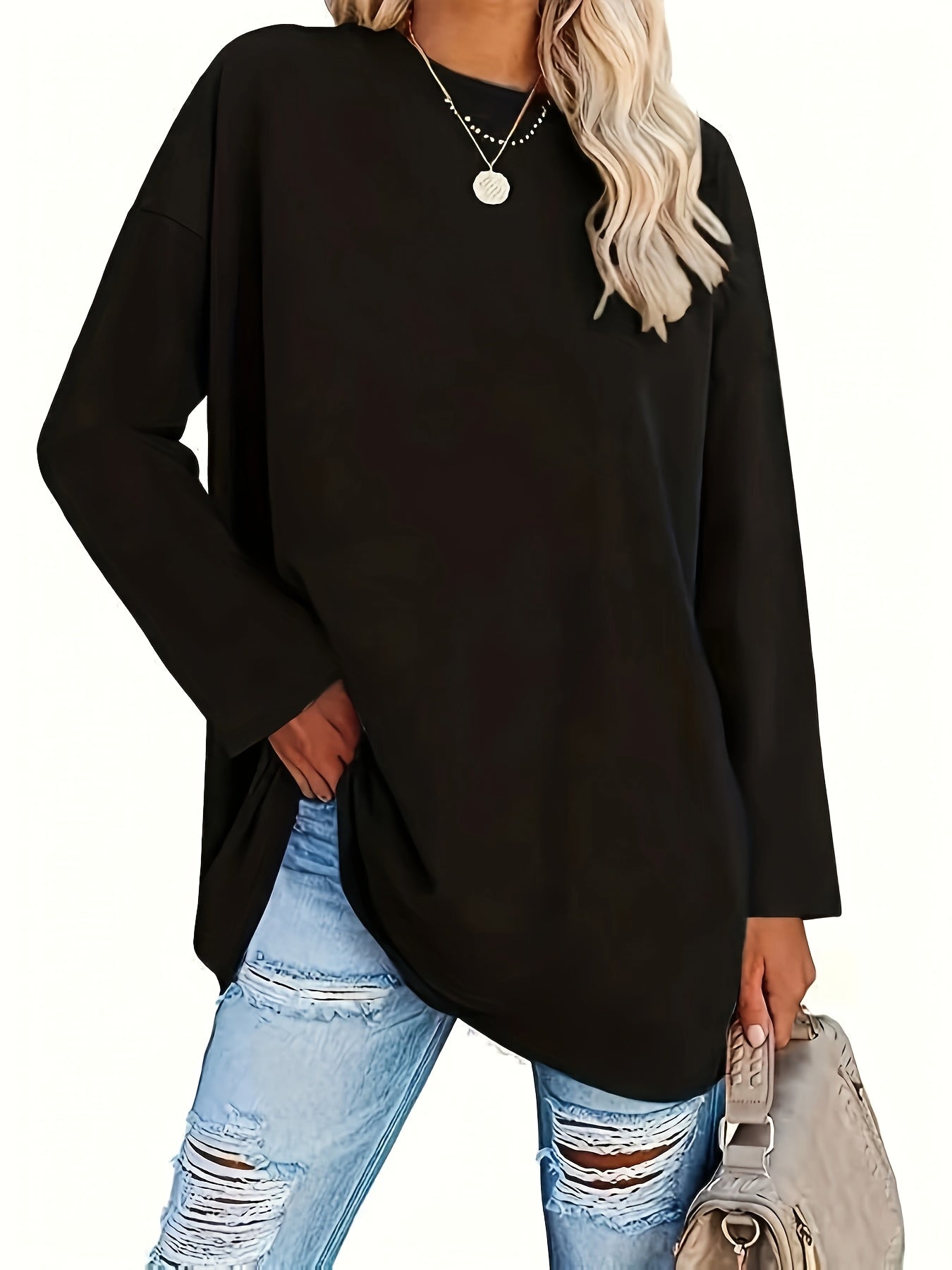 Women's Casual Loose Long Sleeve Top Crew Neck Shirt - Image 10