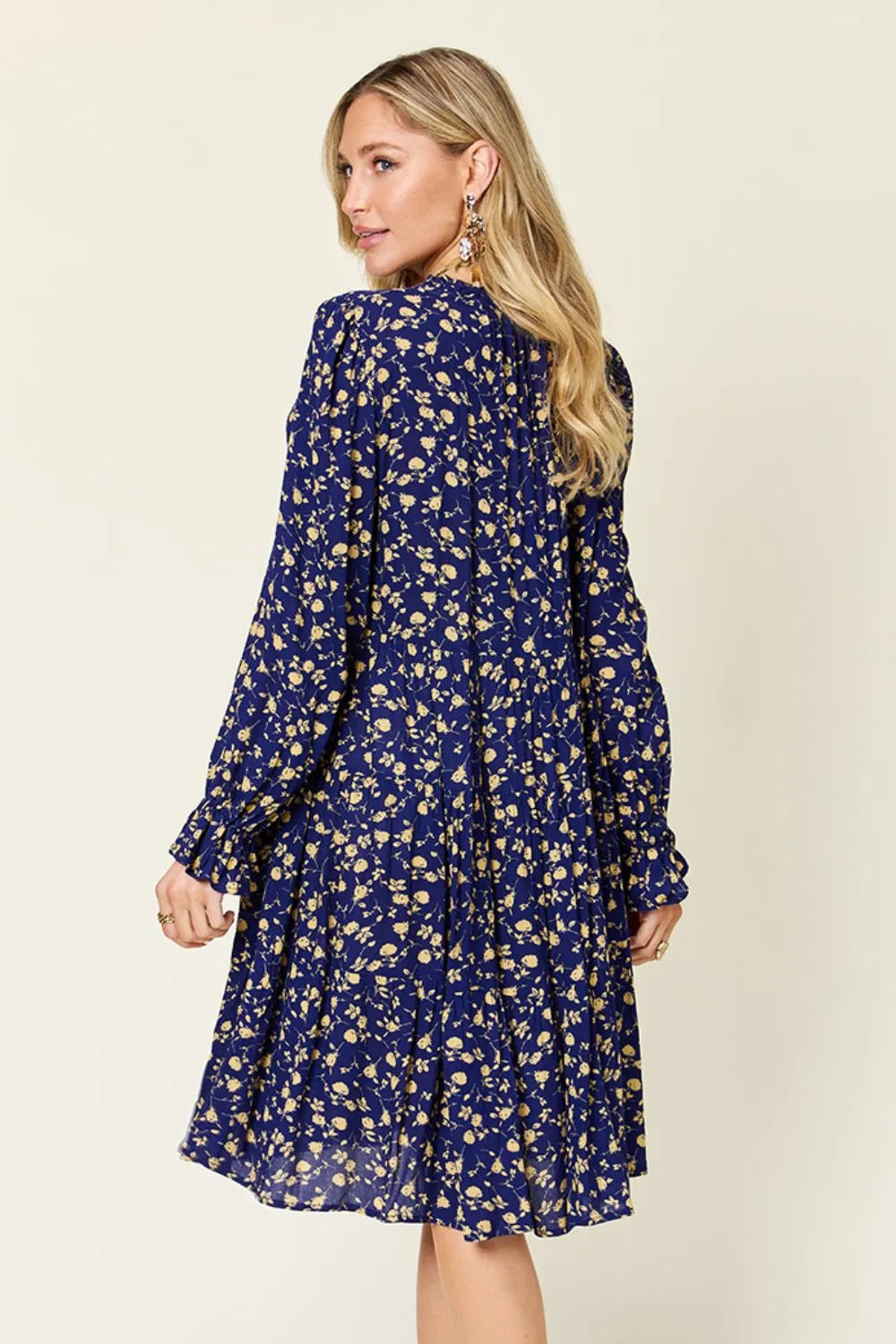Printed Ruffle Hem Long Sleeve Tiered Midi Dress