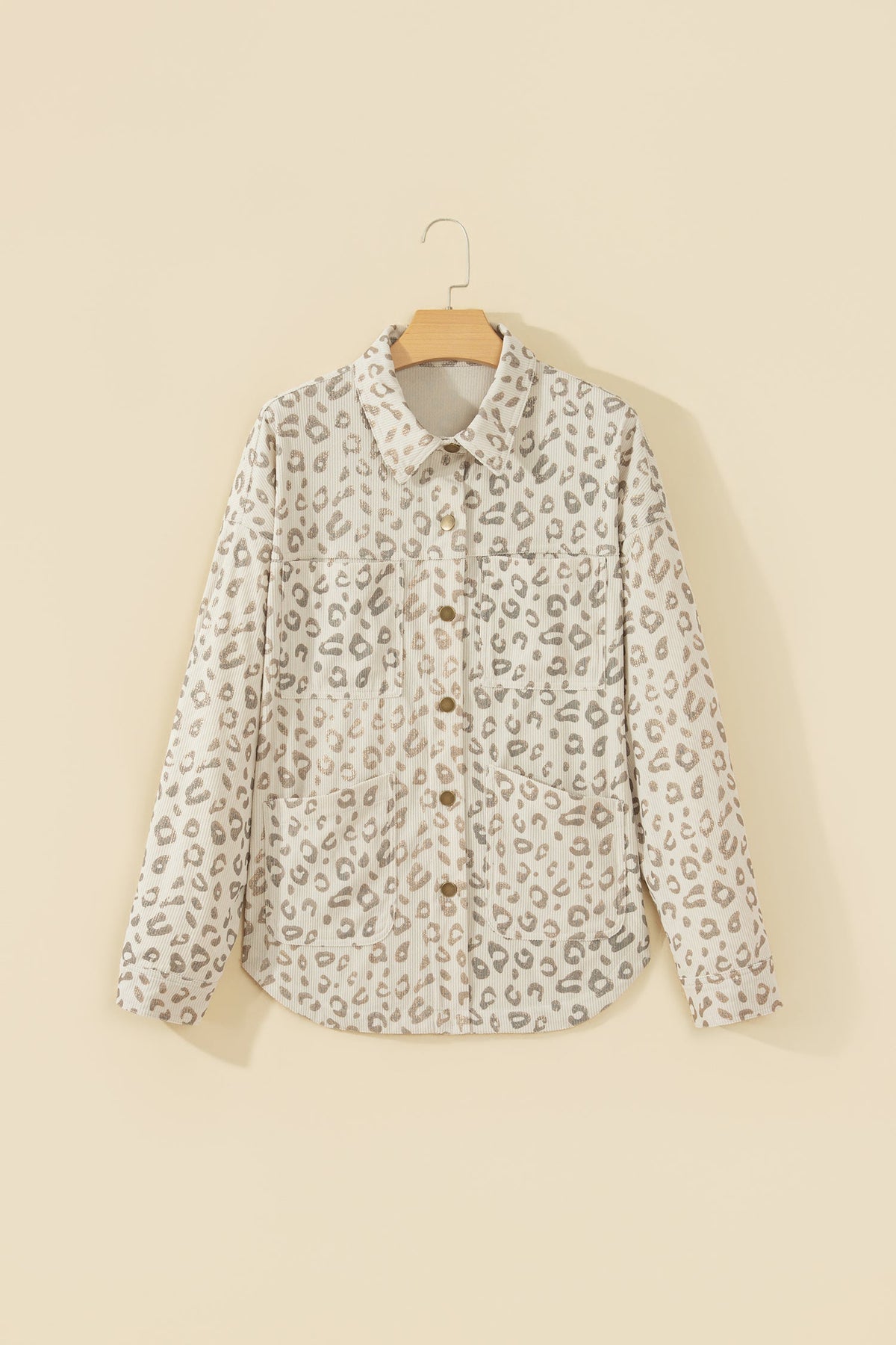 Leopard Corduroy Collared Patch Pocket Jacket