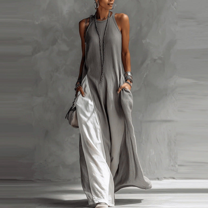 Women's Colorblock Sleeveless Maxi Dress with Side Pockets - Image 4