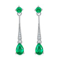S925 Silver 1.7g Lab-Created Emerald Drop Earrings, 0.5ct 6x4mm Pear & Round, Pair
