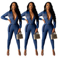 Fashionable Denim Fringed Jumpsuit with Belt