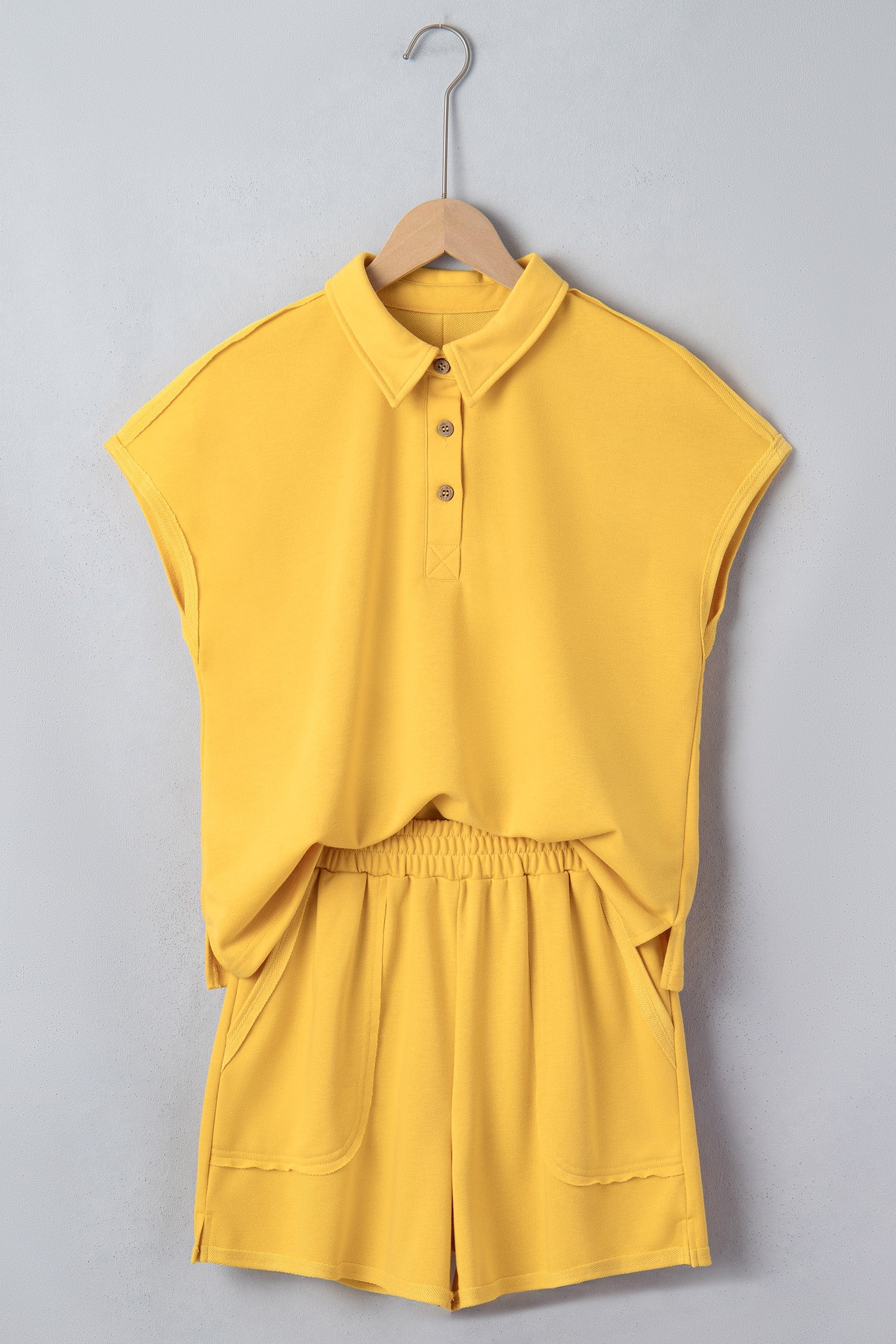 Solid Polo Tee & Elastic Waist Short Set
