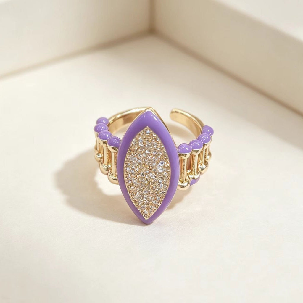 Adjustable Water-Drop Geometric Ring with Diamond Accents