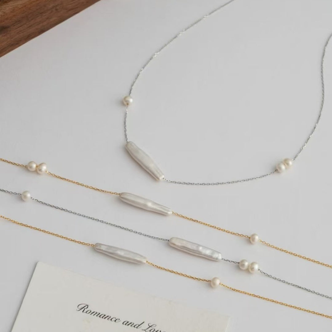 Gold Freshwater Pearl Irregular Chain Necklace Modern Minimalist