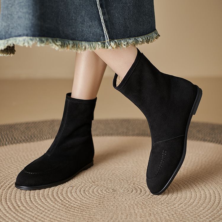 Women's Fleece-Lined Ankle Boots Round Toe Winter Comfort Shoes - Image 3