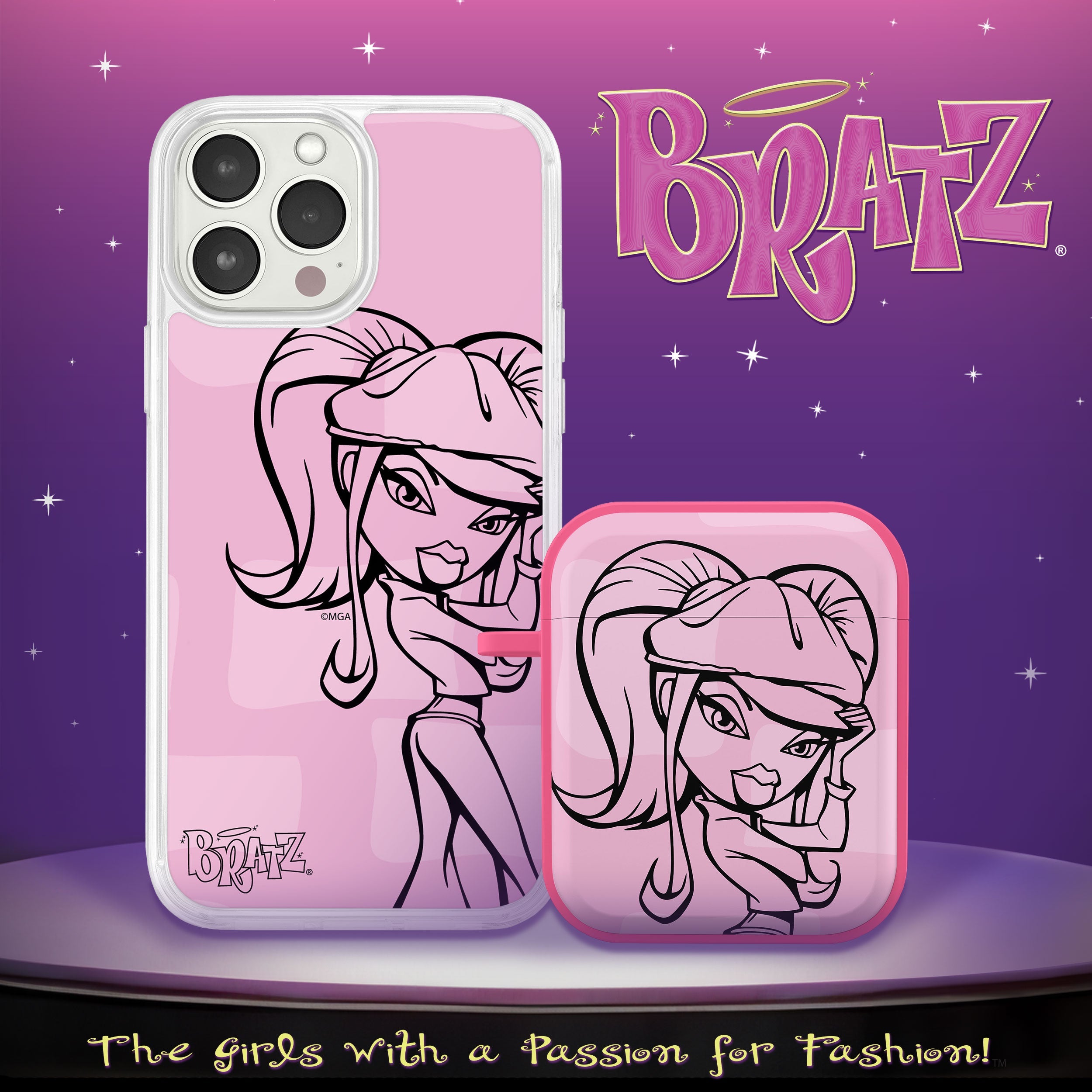 Bratz® Passion For Fashion HD Apple iPhone 15 Mag-Safe Phone Case and AirPods Gen 1 & 2 Combo Package