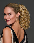 Close up of 12-inch blonde coily cinched ponytail hair extension
