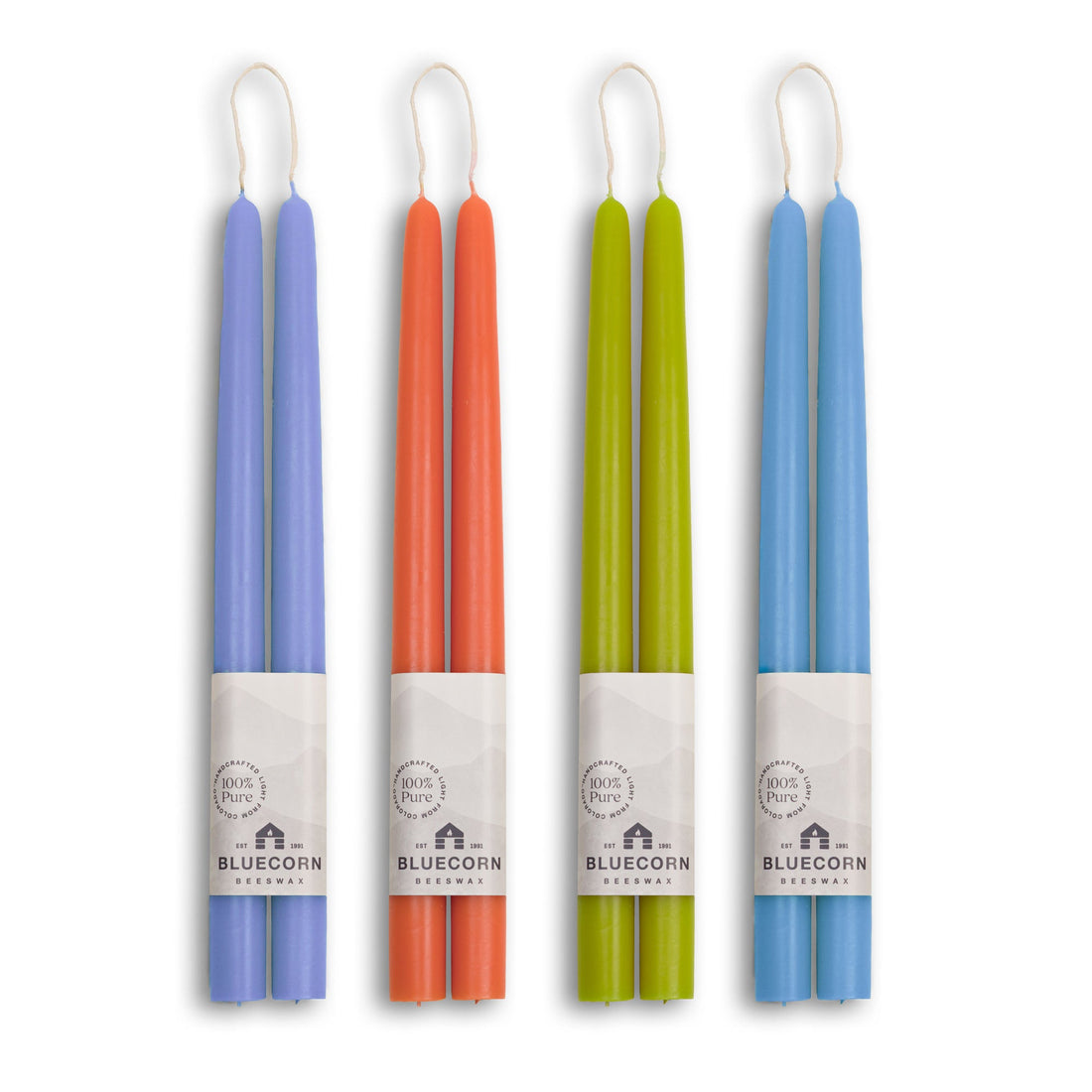Summer Beeswax Taper Candles - Apricot, Pistachio, Lilac & Sky Blue