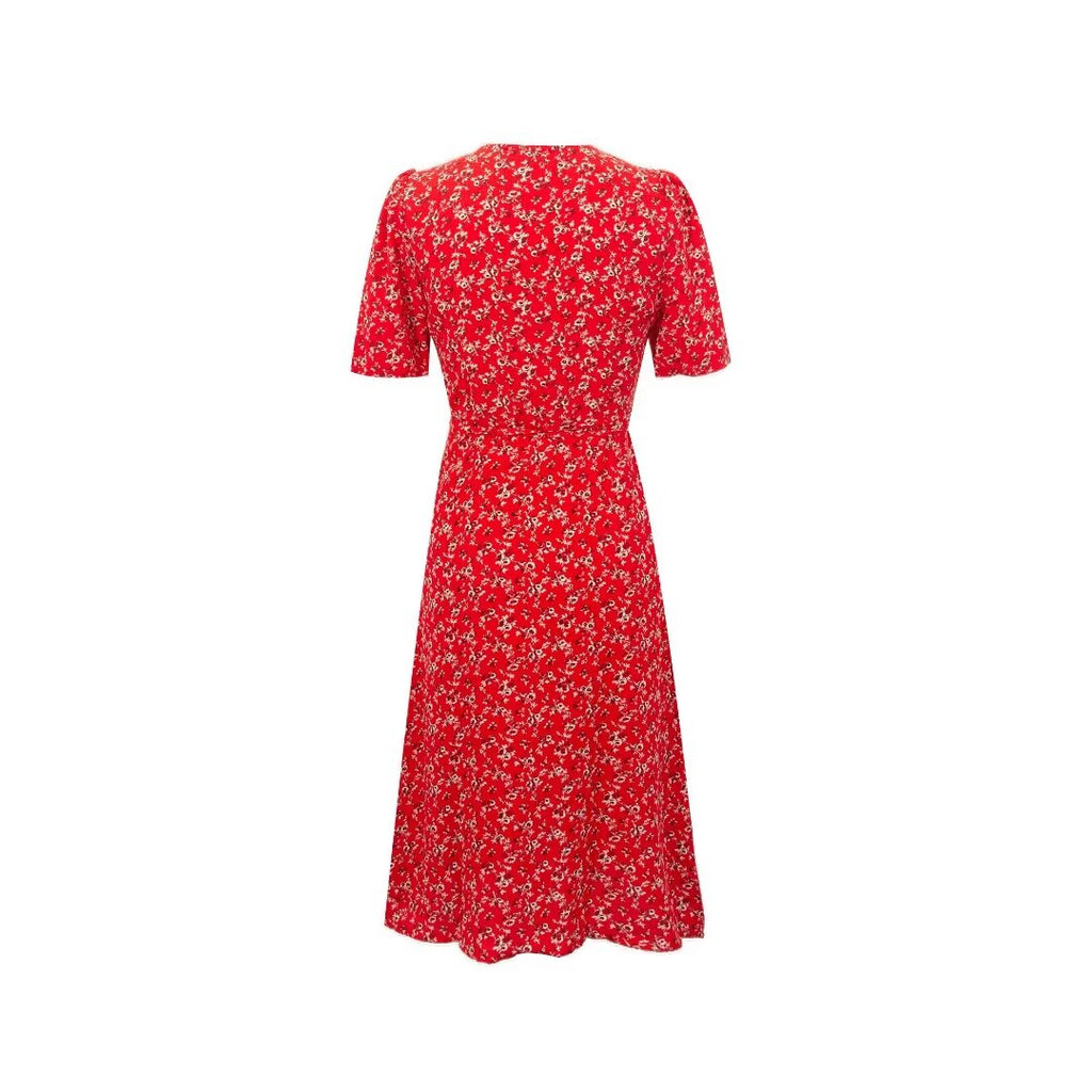Early Spring Sexy Sexy V neck Short Sleeve Floral Casual Lace up Waist Controlled Dress