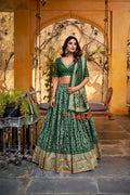 Lorenvalley Fashion Green Tasar Silk Iconic Sparkle with Lace Border Lehenga Choli with Dupatta