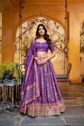Lorenvalley Fashion Purple Tasar Silk Iconic Sparkle with Lace Border Lehenga Choli with Dupatta