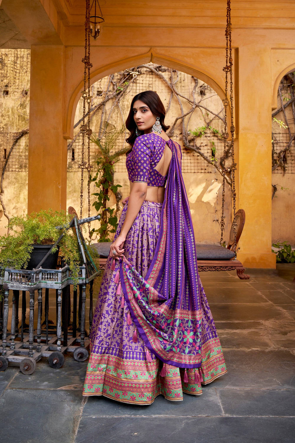 Lorenvalley Fashion Purple Tasar Silk Iconic Sparkle with Lace Border Lehenga Choli with Dupatta