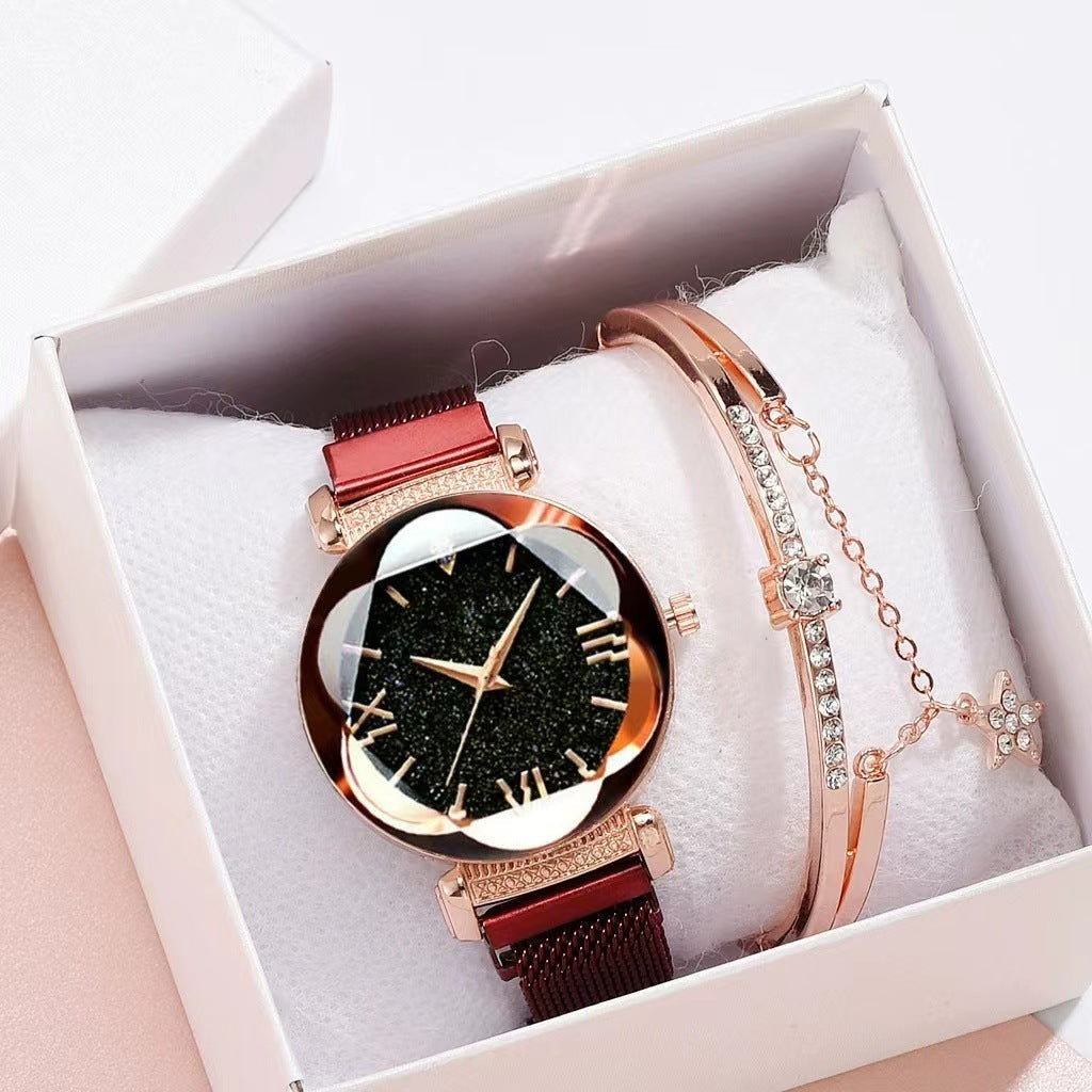 Magnetic-steel Starry Sky Roman-style Women's Watch With Versatile Milanese Strap