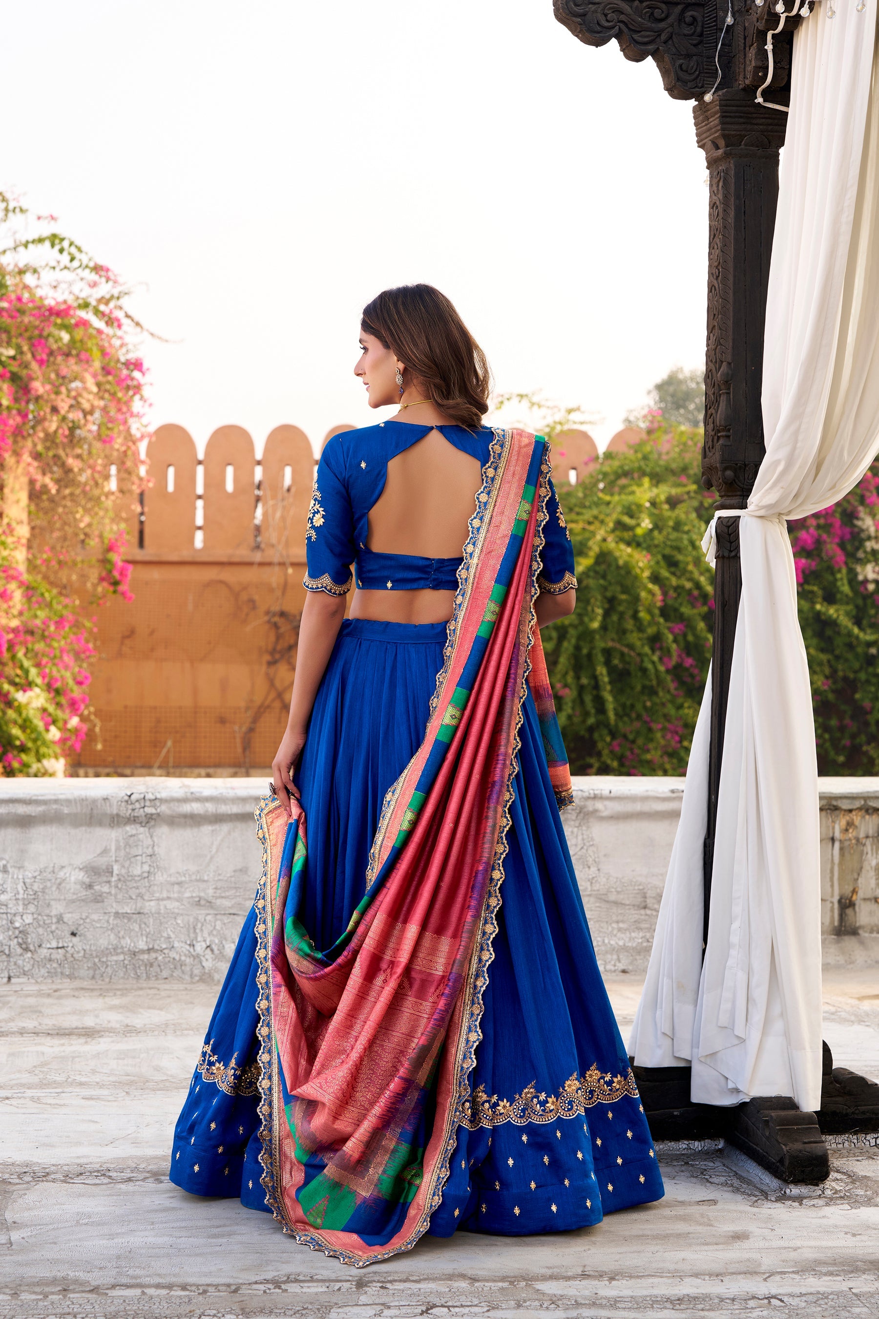 Royal Blue Vichitra Silk Lehenga Choli with Sequins & Embroidery