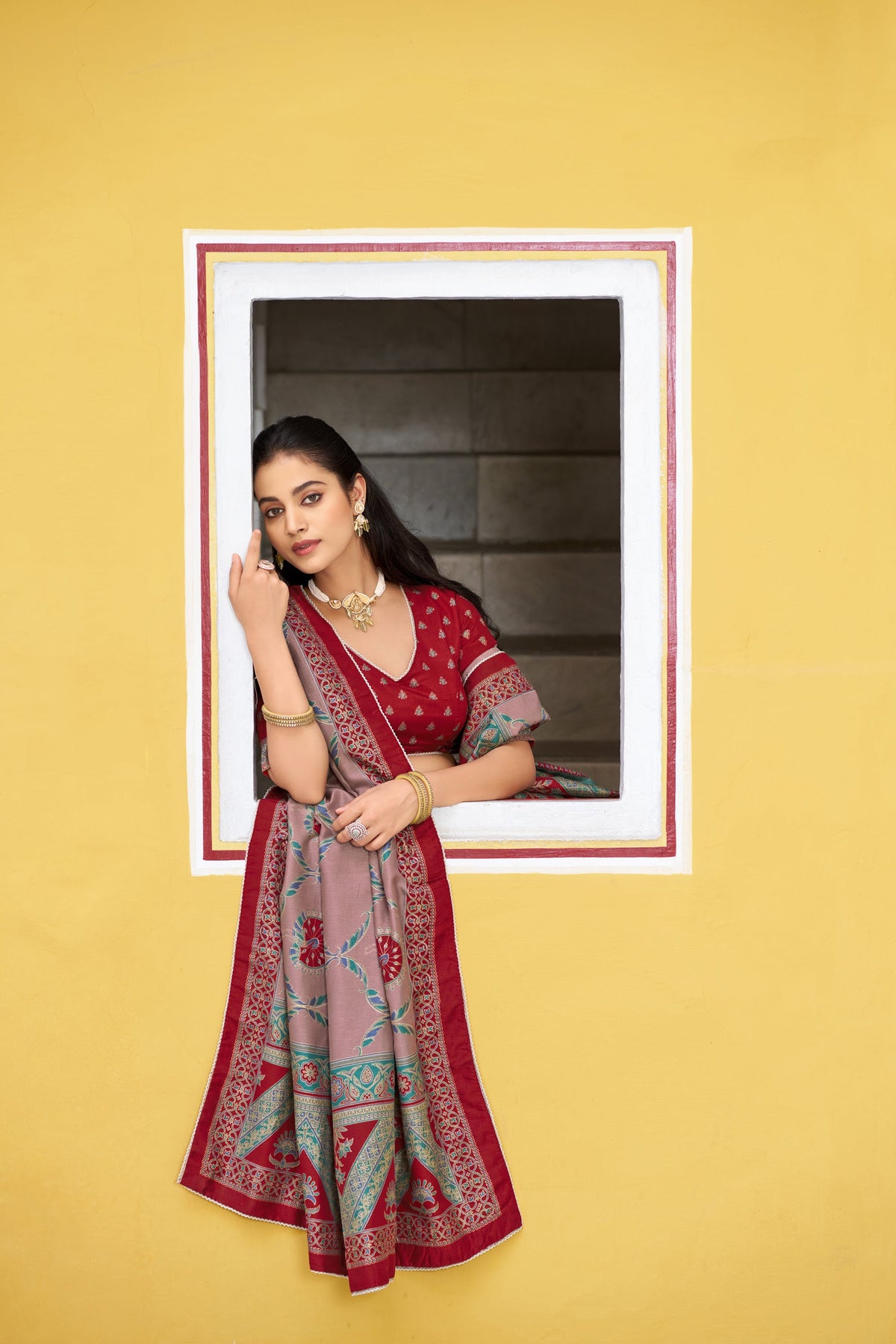 Maroon Tasar Silk Printed Lehenga Choli with Sparkle and Lace