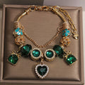 Green Crystal Heart Pendant Bracelet