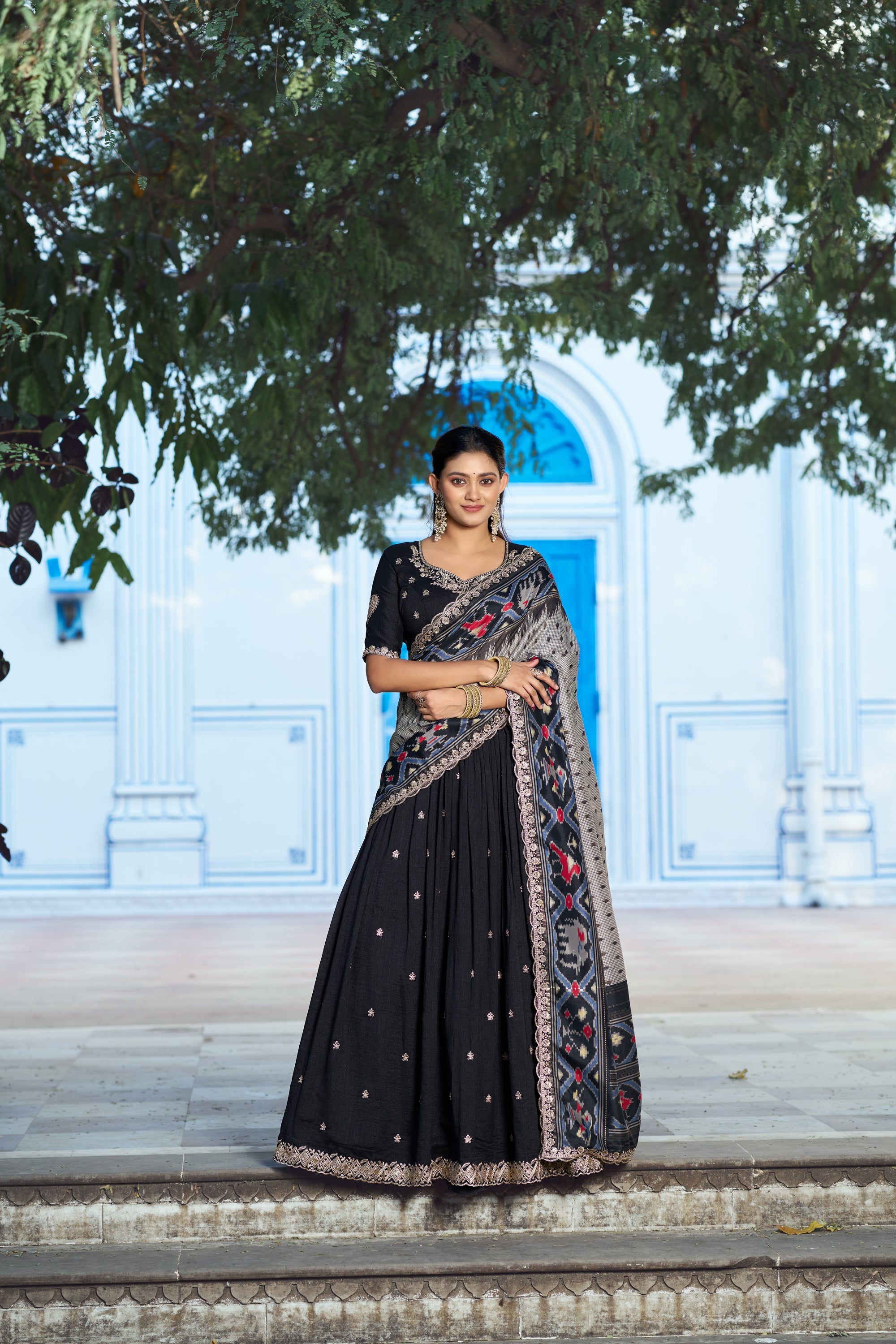 Black Vichitra Silk Sequins and Thread Embroidered Lehenga Choli