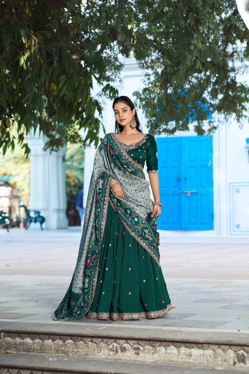 Green Vichitra Silk Lehenga Choli with Sequins and Thread Work