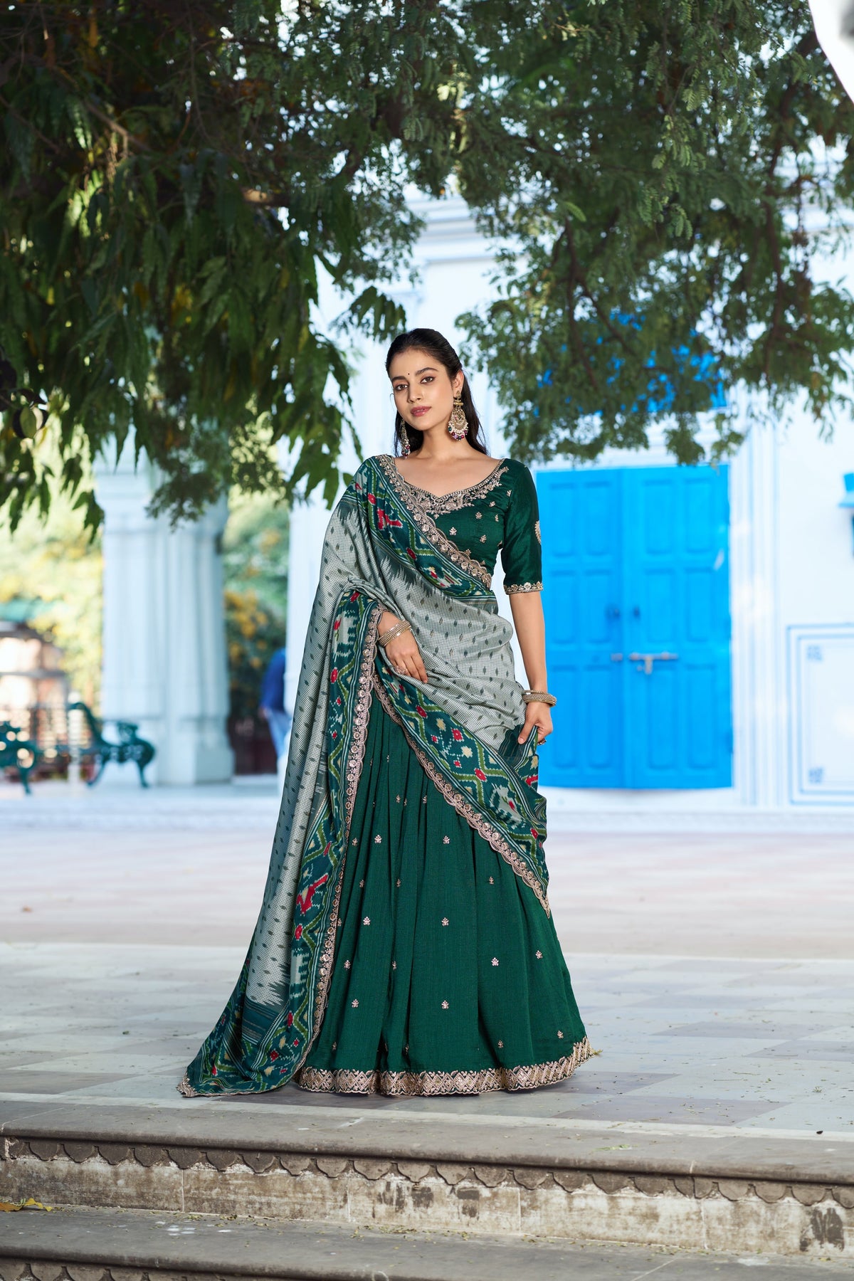 Green Vichitra Silk Lehenga Choli with Sequins and Thread Work